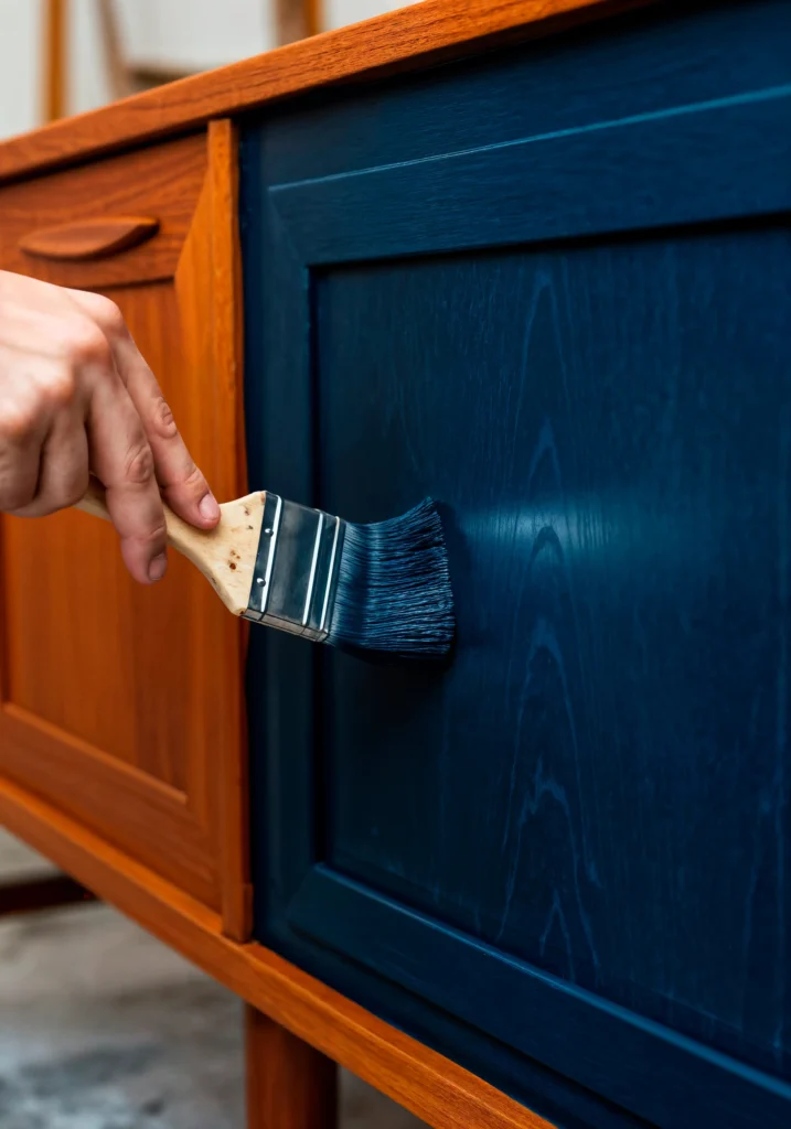 pokrasit-derevannyi-skaf-v-sinii-cvet-kist-u Das Sideboard streichen